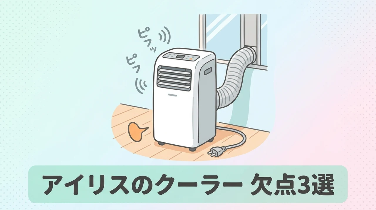 アイリスオーヤマ ポータブルクーラーのデメリット3選のイメージ画像(運転音が大きい・排熱の工夫が必要・本体が重い)